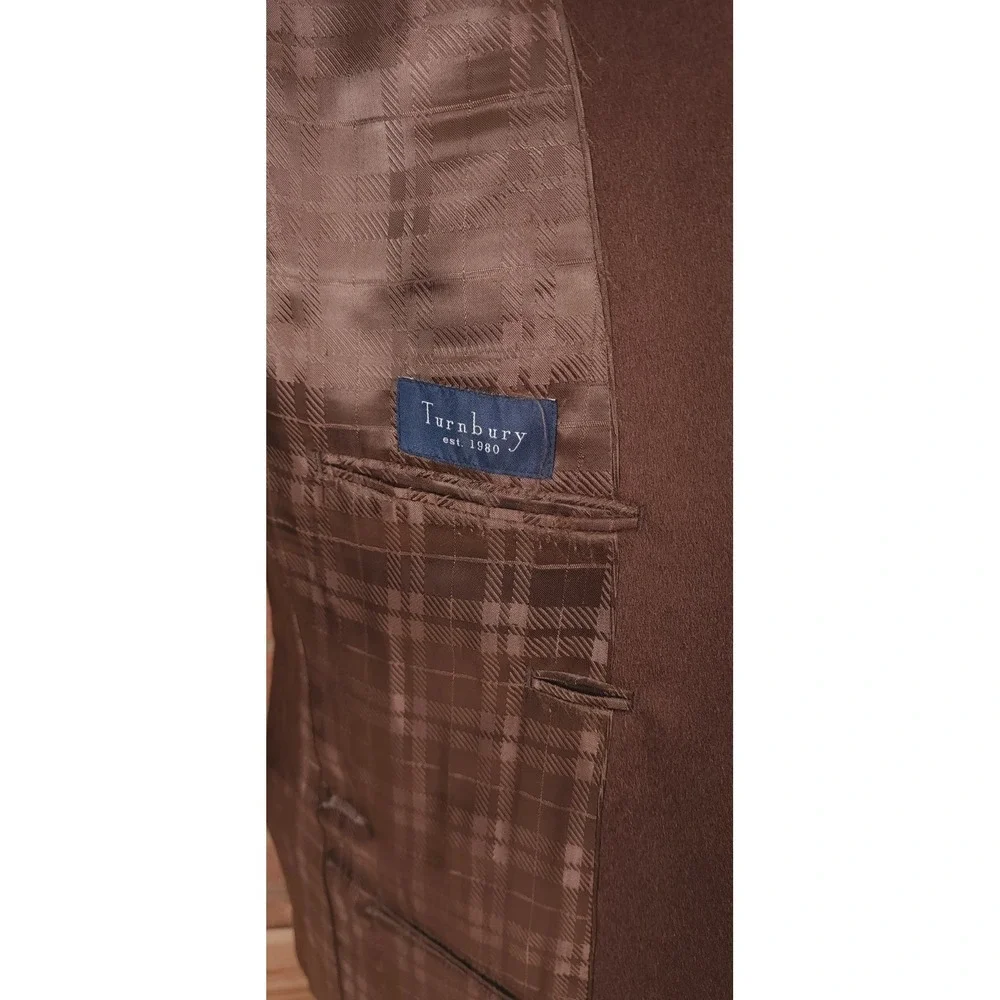 Turnbury Mens Blazer Jacket Size 44 R 100% Camel Hair Tan Sport‎ Coat Dark Brown